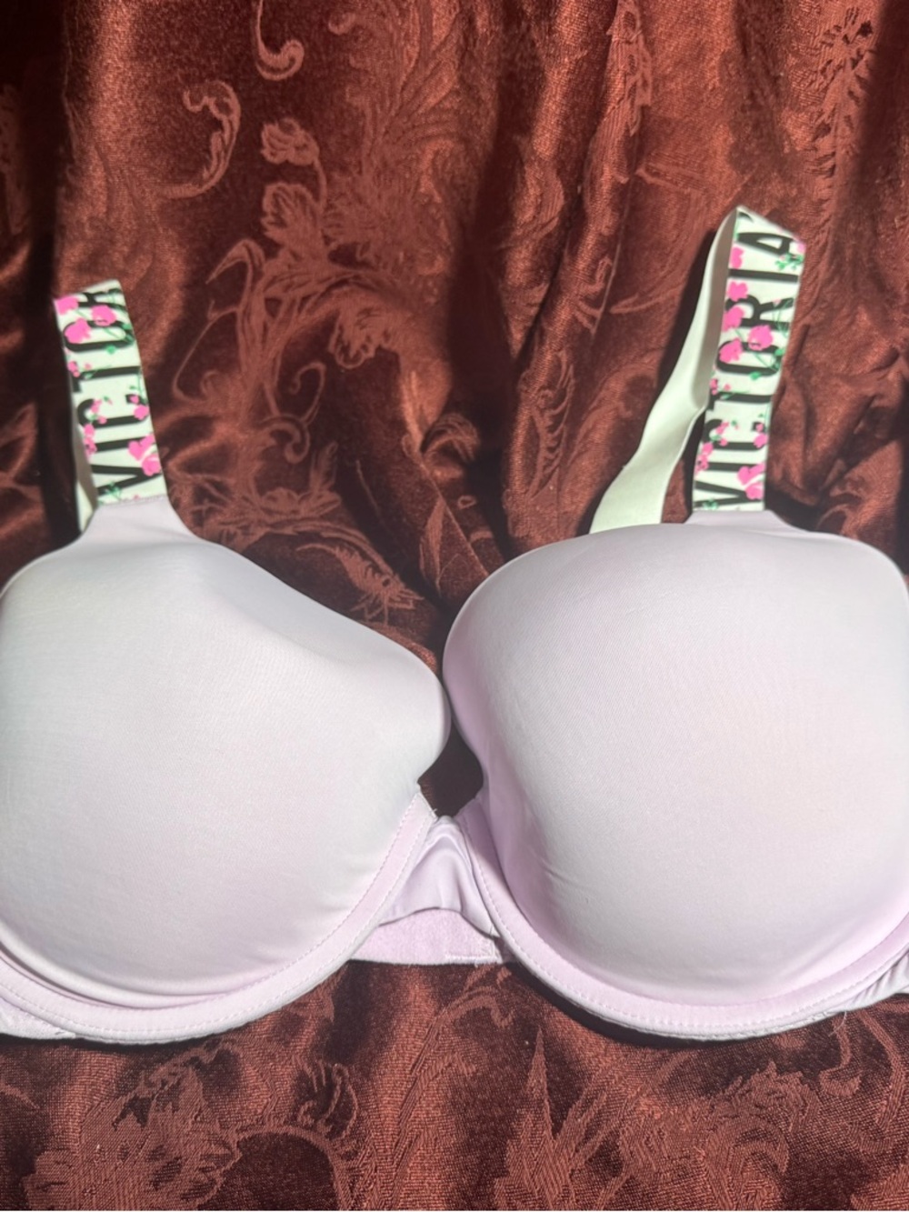 Victoria's Secret Light Purple Padded Bra with Floral Logo Straps 38D